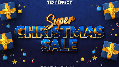 Super christmas sale text, golden color style editable text effect