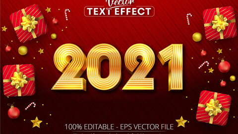 2021 text, golden color christmas style editable text effect