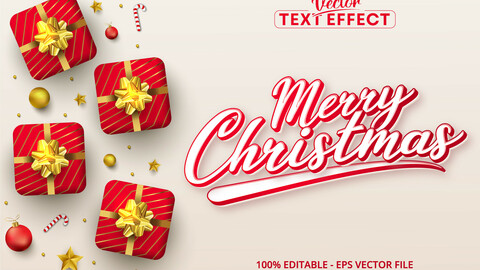 Merry christmas text, calligraphy style editable text effect