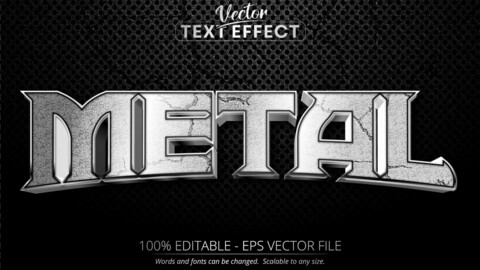 Metal text, shiny silver style editable text effect on black color textured background