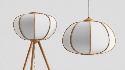 H&M Bamboo pendant light and Floor Lamp set 3D model