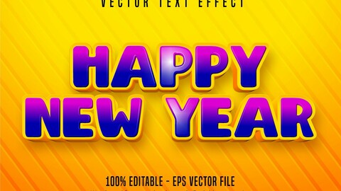 Happy new year text, cartoon style editable text effect