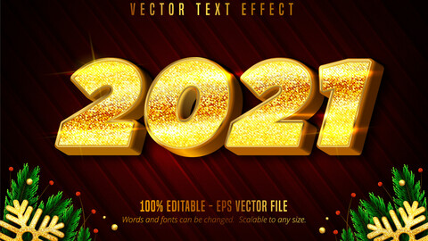 2021 Happy new year text, shiny gold christmas style editable text effect