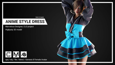 Anime Style Dress - Marvelous Designer, CLO Project