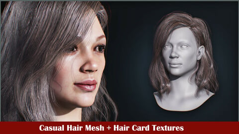 Casual hairstyle mesh + textures + marmoset scene