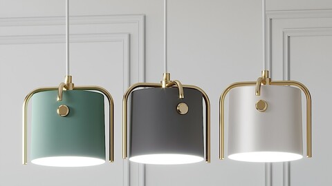 Nordic Drum Shade Pendant Lamp Gray-Green-White