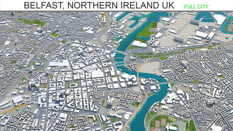 Belfast city Northern Ireland UK 3d model 30km