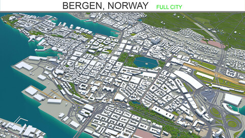 Bergen city Norway 3d model 50km