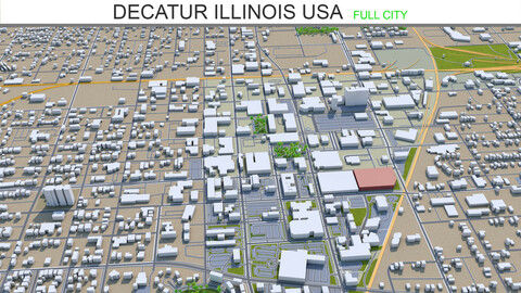 Decatur city Illinois USA 3d model 40km