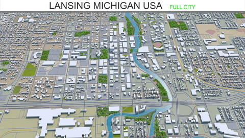 Lansing city Michigan USA 3d model 30km