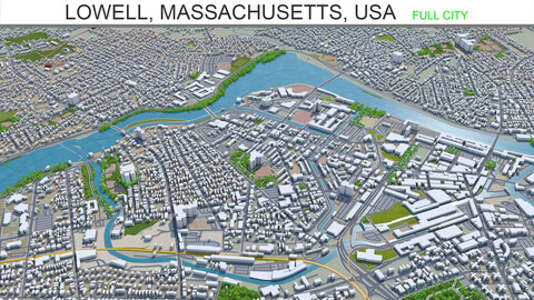 Lowell city Massachusetts USA 3d model 20km