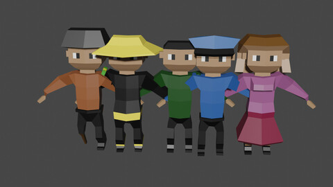 Low Poly 5 characters