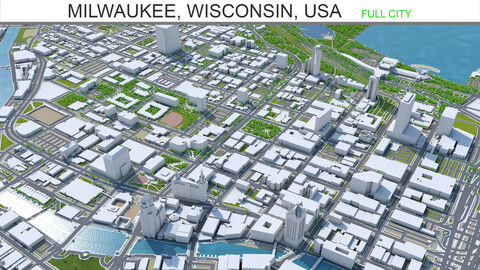 Milwaukee city Wisconsin USA 3d model 50km