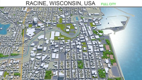 Racine city Wisconsin USA 3d model 20km