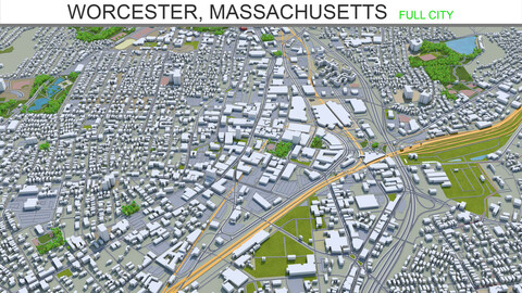 Worcester city Massachusetts USA 3d model 30km