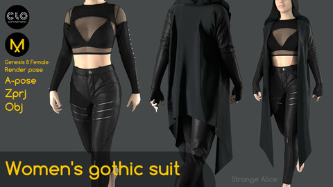 Women's gothic suit. Clo3d, Marvelous Designer projects.