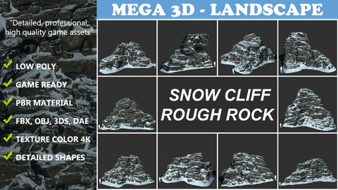 Low poly Snow Cliff Rough Rock 210404