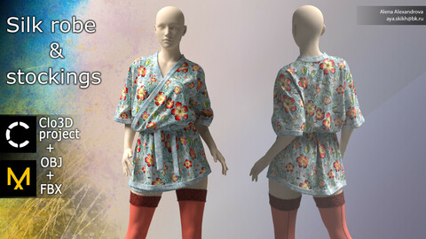 Silk robe and stockings. Clo3D project, Marvelous Designer.