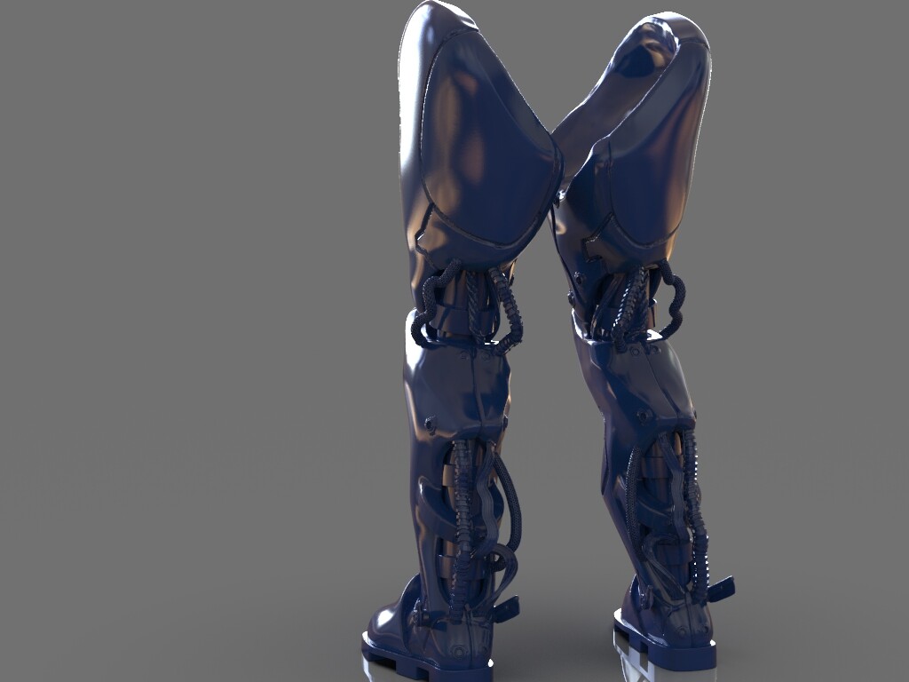 Robotic Legs. 3d Robot Legs. Robot Leg. Young woman sitting in Steampunk Costume, Mechanical Leg, Robotic Limb, Metallic, detailed, Hyper Realism, Realism. Leg 3d