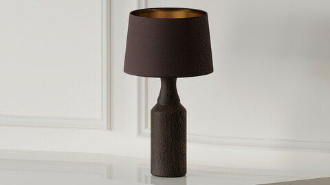 Pair of Lamps with Wood Foot and Brown Lampshade