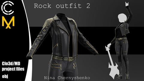 Rock outfit 2. Marvelous Designer/Clo3d project + OBJ.