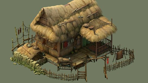 Game Model - prairie scene - Grass house 01