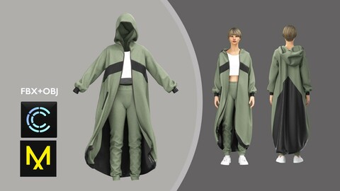 Women Sport Clothing. Hoodie set. Marvelous Designer/Clo3d project + OBJ + FBX