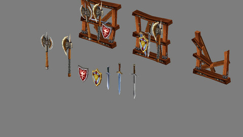 me Model Arena - Weapon Rack and stone parapet 01