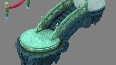 Cartoon Sky City - Suspended Stone Staircase 01
