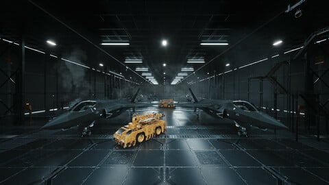 C4D OCTANE RENDER Military base aircraft factory fighter F-22 F-35 US