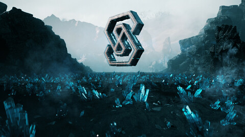 C4D OCTANE Aurora Mountain Crystal Ground Ore Scifi LOGO desert Cyberpunk