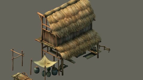 Game model - Small village wooden house 04