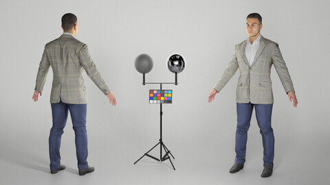 Handsome young man in grey jacket ready for animation 286