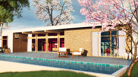 Exterior Modern House - UE4 | FBX | OBJ | MA | MB