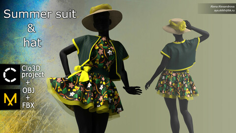 Summer suit and hat. Clo3D project, Marvelous Designer.