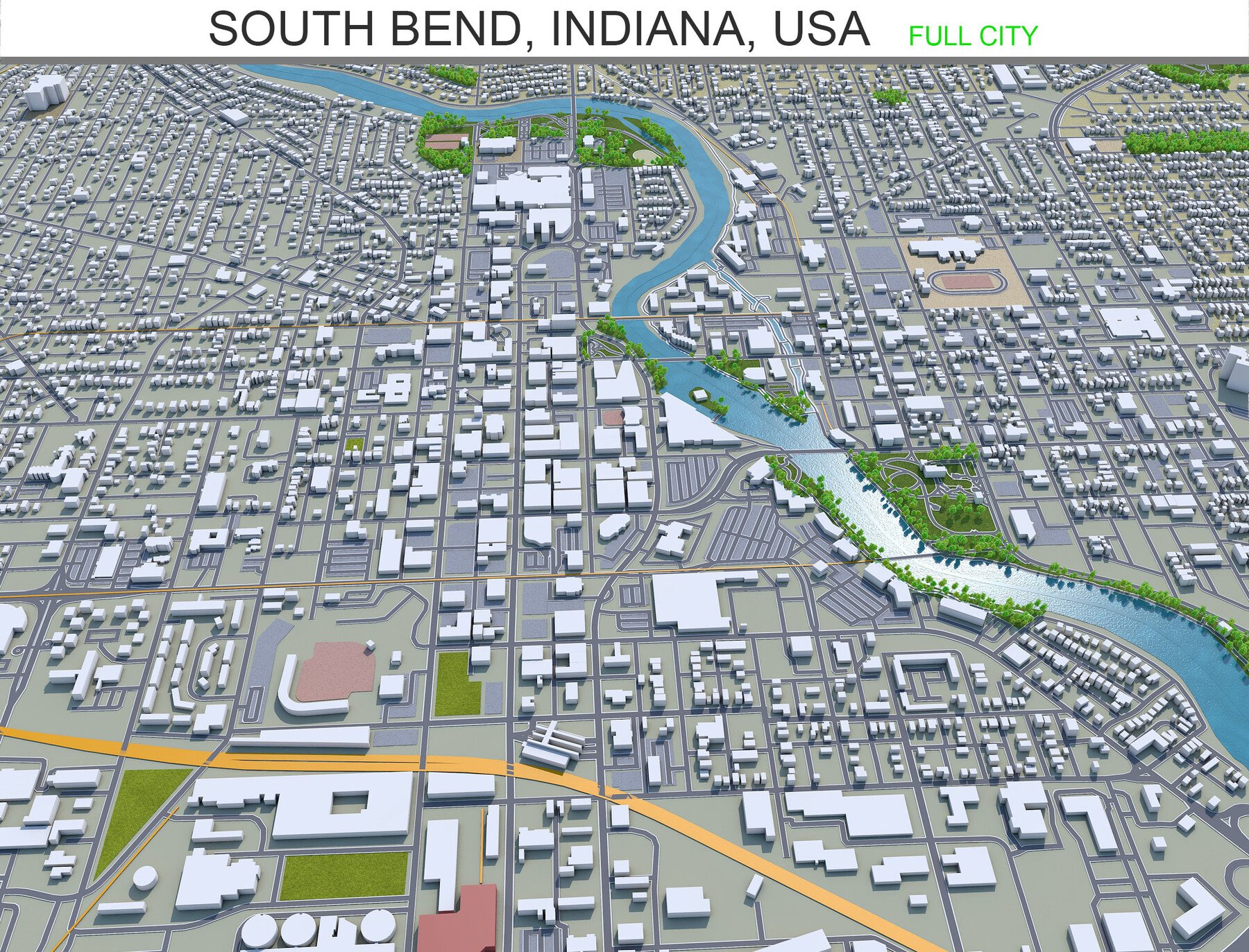 South Bend Indiana Gis Artstation - South Bend City Indiana Usa 3D Model 25Km | Game Assets