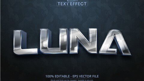 Luna text, shiny silver color style editable text effect