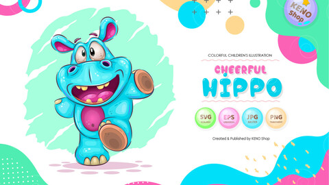 Cheerful cartoon hippo
