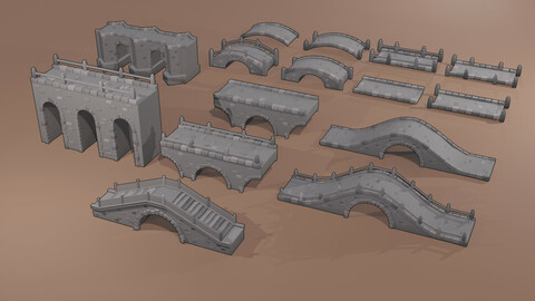 Stylized Low Poly Stone Bridges Pack 01