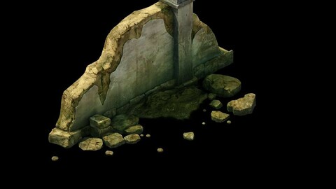 Game Model - Broken Stone Wall 01