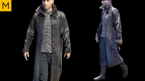 Mens clothing with coat. Avatar genesis 8 Male. Marvelous Designer, Clo3d project + OBJ/FBX files.(18)