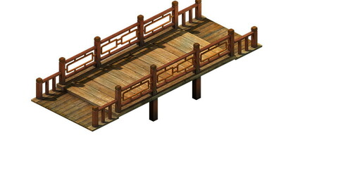 Game model - ancient wooden bridge