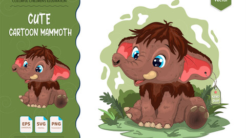 Cute Cartoon Mammoth.