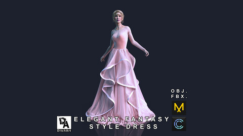 Elegant Fantasy Style Dress - Marvelous Designer / Clo