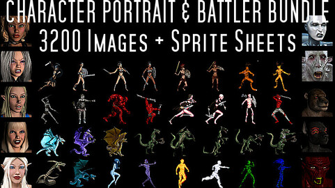 3200 Character Portrait & Side View Battler - Game Asset Bundle