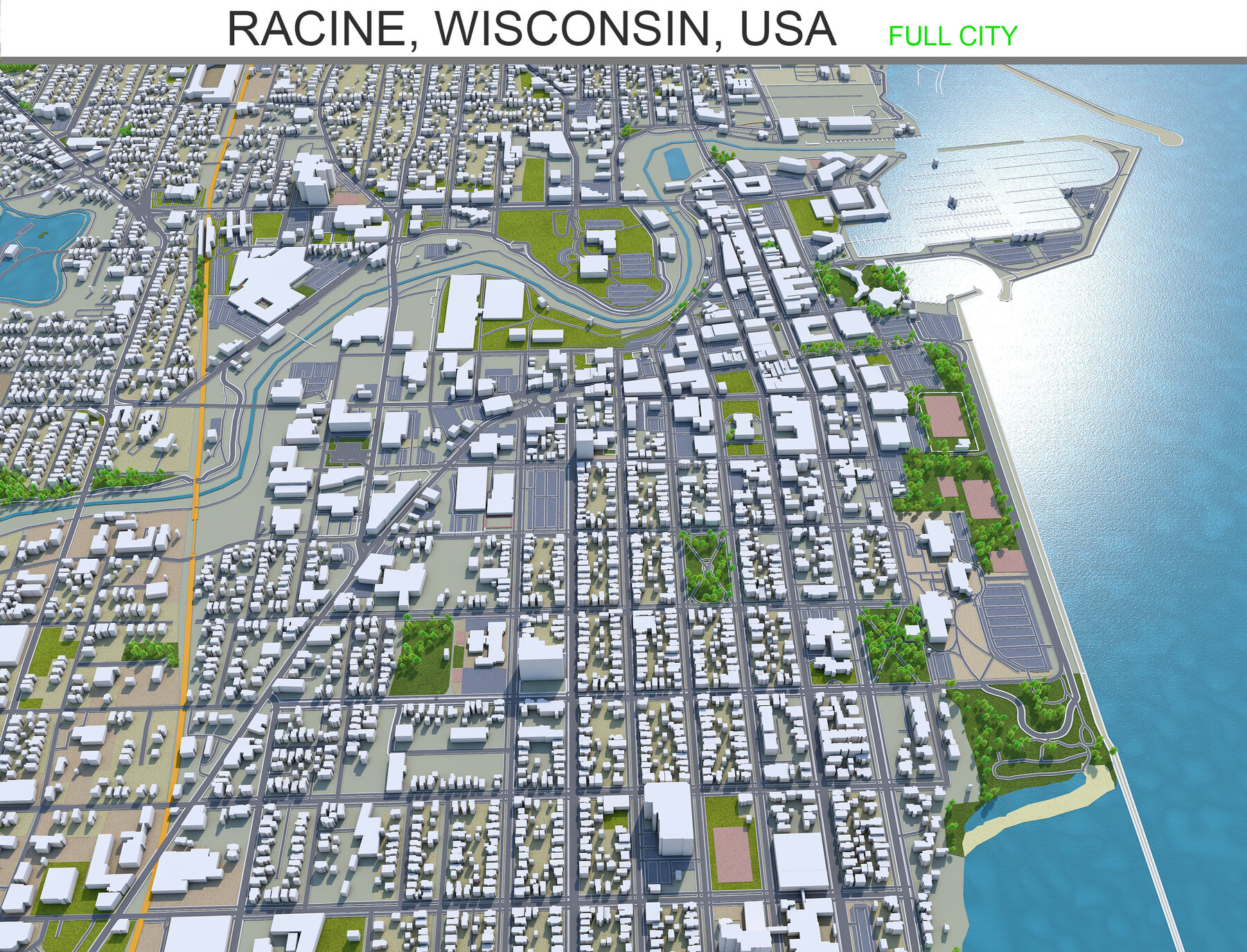 City Of Racine Gis Artstation - Racine City Wisconsin Usa 3D Model 20Km | Game Assets