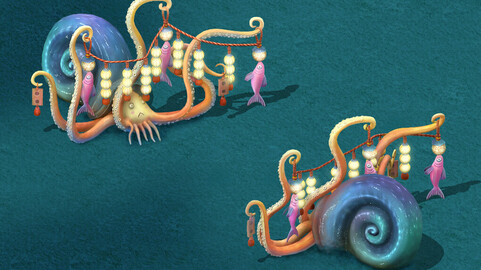 Submarine cartoon world - octopus skewers