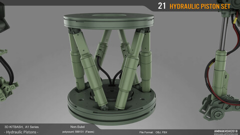3D Kitbash - 21 Hydraulic pistons Set