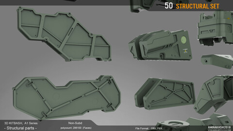 3D Kitbash - 50 Light-Heavy structures Set