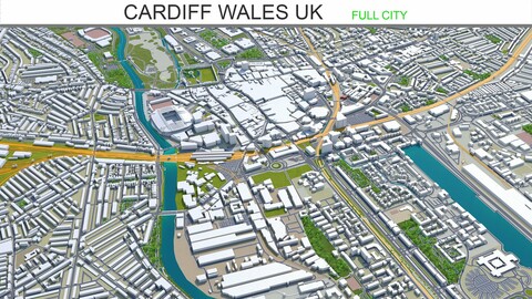 Cardiff city Wales UK 3d model 30 km